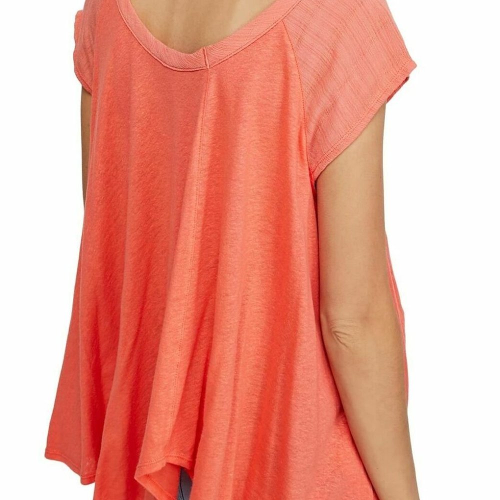 Free People XS Top Bright Orange Split Line Top - Picture 2 of 4